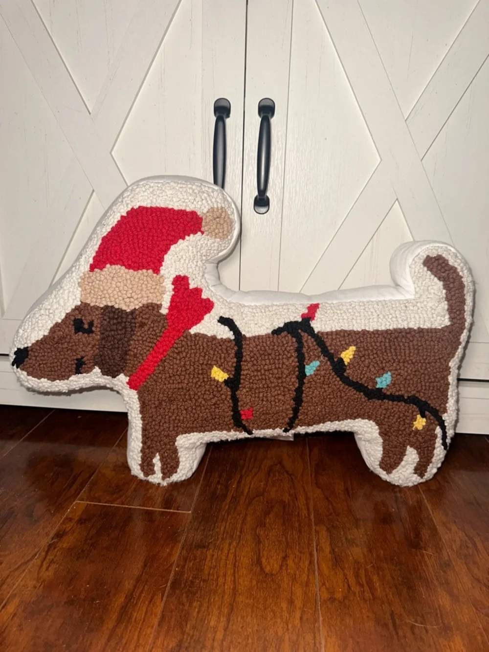 Holiday Dachshund with Christmas Lights Decorative Pillow